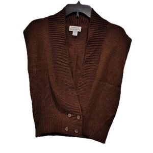 Vtg Brown Sweater Vest Womens S Double Button Acrylic Ribbed Knit Dark Academia